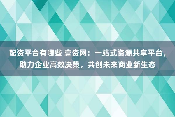 配资平台有哪些 壹资网：一站式资源共享平台，助力企业高效决策，共创未来商业新生态