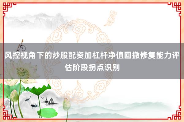 风控视角下的炒股配资加杠杆净值回撤修复能力评估阶段拐点识别