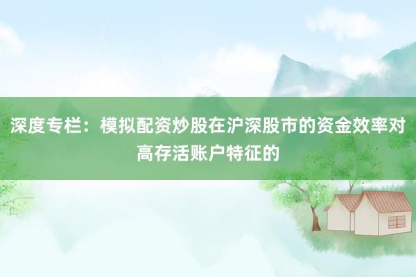 深度专栏：模拟配资炒股在沪深股市的资金效率对高存活账户特征的
