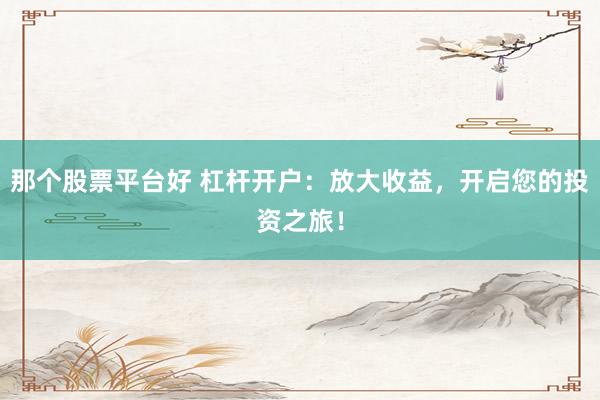 那个股票平台好 杠杆开户：放大收益，开启您的投资之旅！