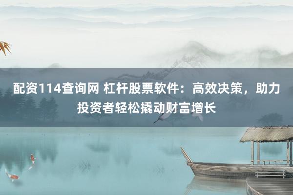 配资114查询网 杠杆股票软件：高效决策，助力投资者轻松撬动财富增长